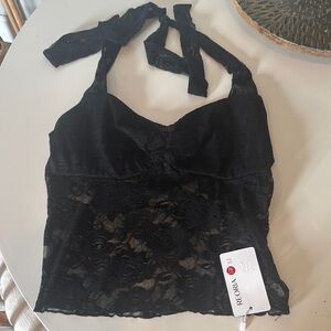 NWT Reoria Black Lace See Through Halter - Medium